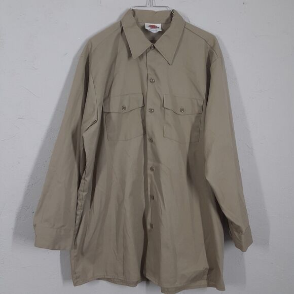 Vintage Dickies Shirt Mens XL 17 17-1/2 Beige Button Up Long Sleeve 32/33 USA - Picture 1 of 8